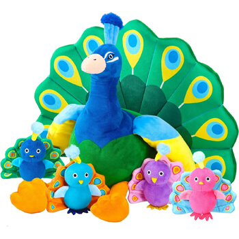 Peacocks Plush Peacock with 4 Little Peacock Plushies